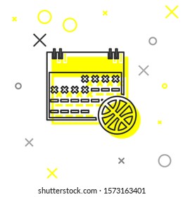 Grey line Basketball on sport calendar icon isolated on white background.  Vector Illustration