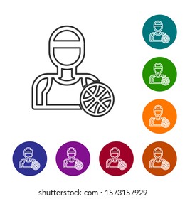 Grey line Basketball player icon isolated on white background. Set icons in color circle buttons. Vector Illustration