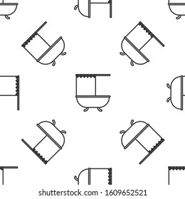 Grey line Bathtub with open shower curtain icon isolated seamless pattern on white background.  Vector Illustration