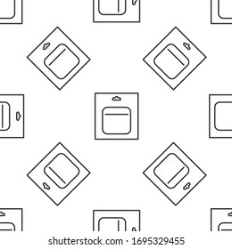 Grey line Battery in pack icon isolated seamless pattern on white background. Lightning bolt symbol. Vector Illustration