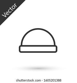 Grey line Beanie hat icon isolated on white background.  Vector Illustration