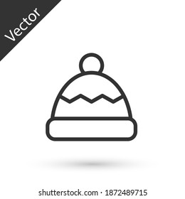 Grey line Beanie hat icon isolated on white background. Vector.