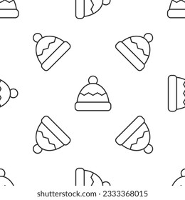 Grey line Beanie hat icon isolated seamless pattern on white background.  Vector