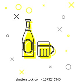 Grey line Beer bottle and glass icon isolated on white background. Alcohol Drink symbol.  Vector Illustration