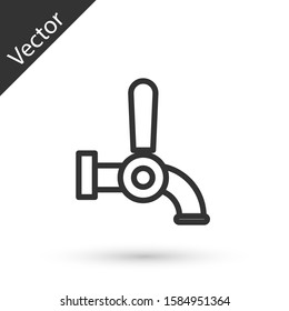 Grey line Beer tap icon isolated on white background.  Vector Illustration