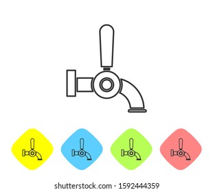 Grey line Beer tap icon isolated on white background. Set icons in color rhombus buttons. Vector Illustration