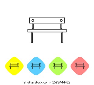 Grey line Bench icon isolated on white background. Set icons in color rhombus buttons. Vector Illustration