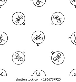 Grey line Bicycle icon isolated seamless pattern on white background. Bike race. Extreme sport. Sport equipment.  Vector