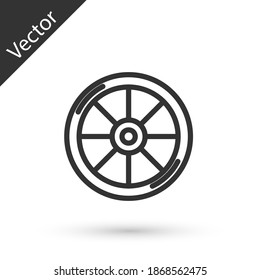 Grey line Bicycle wheel icon isolated on white background. Bike race. Extreme sport. Sport equipment. Vector.