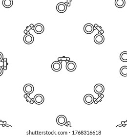 Grey line Binoculars icon isolated seamless pattern on white background. Find software sign. Spy equipment symbol. Vector