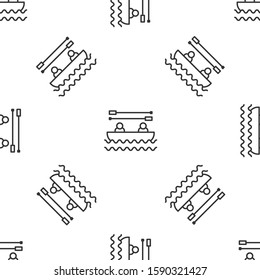 Grey line Boat with oars and people icon isolated seamless pattern on white background. Water sports, extreme sports, holiday, vacation, team building.  Vector Illustration