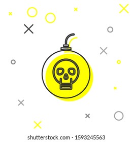 Grey line Bomb ready to explode icon isolated on white background. Happy Halloween party.  Vector Illustration