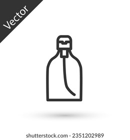 Grey line Bottle of liquid antibacterial soap with dispenser icon isolated on white background. Disinfection, hygiene, skin care.  Vector Illustration