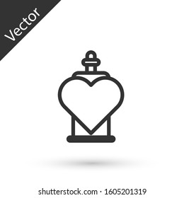 Grey line Bottle with love potion icon isolated on white background. Valentines day symbol.  Vector Illustration