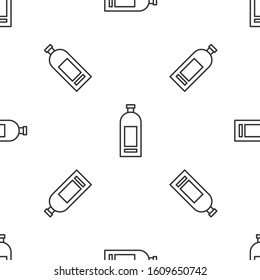 Grey line Bottle of shampoo icon isolated seamless pattern on white background.  Vector Illustration