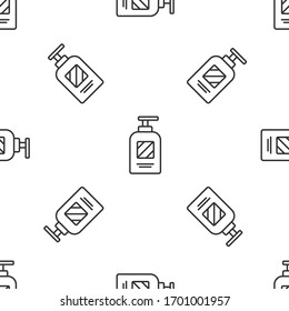 Grey line Bottle of shampoo icon isolated seamless pattern on white background. Vector Illustration