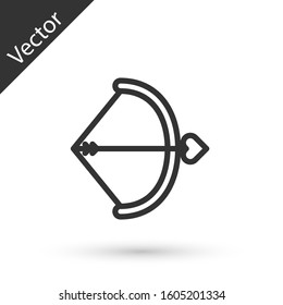 Grey line Bow and arrow icon isolated on white background. Cupid symbol. Love sign. Valentines day concept.  Vector Illustration