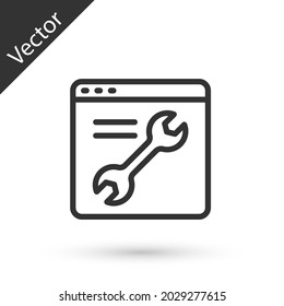 Grey line Browser setting icon isolated on white background. Adjusting, service, maintenance, repair, fixing.  Vector