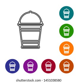 Grey line Bucket icon isolated on white background. Set icon in color circle buttons. Vector Illustration