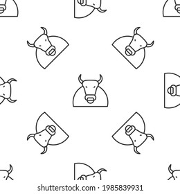 Grey line Bull icon isolated seamless pattern on white background. Spanish fighting bull.  Vector