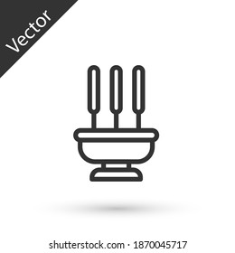 Grey line Burning aromatic incense sticks icon isolated on white background. Vector.