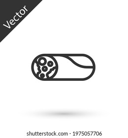 Grey line Burrito icon isolated on white background. Traditional mexican fast food.  Vector