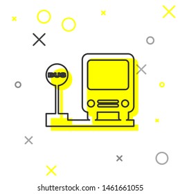 Grey line Bus stop icon isolated on white background. Transportation concept. Bus tour transport sign. Tourism or public vehicle symbol.  Vector Illustration