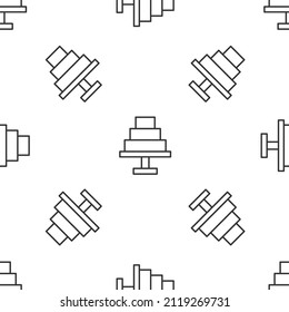 Grey line Cake icon isolated seamless pattern on white background. Happy Birthday.  Vector