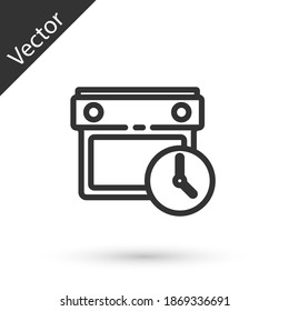 Línea gris Calendario e icono de reloj aislado en fondo blanco. Programación, cita, organizador, parte de horas, administración de horas. Vector.