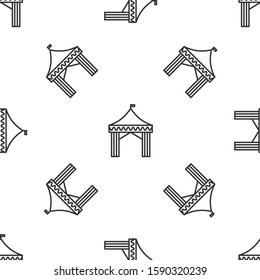 Grey line Camping tent icon isolated seamless pattern on white background. Carnival camping tent. Amusement park.  Vector Illustration