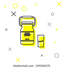 Grey line Can container for milk and glass icon isolated on white background.  Vector Illustration