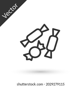 Grey line Candy icon isolated on white background. Happy Halloween party.  Vector