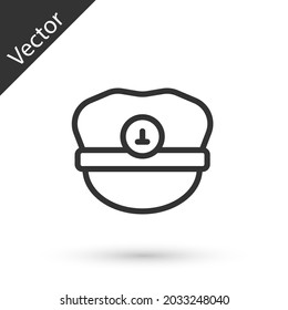 Grey line Captain hat icon isolated on white background.  Vector