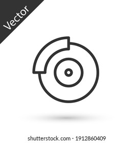Línea gris Disco de freno de coche con icono de pinza aislado en fondo blanco. Vector.