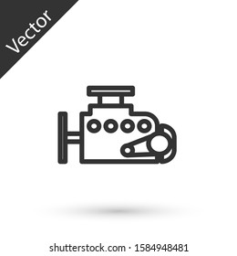 Grey line Car engine icon isolated on white background.  Vector Illustration