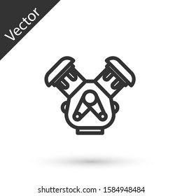 Grey line Car engine icon isolated on white background.  Vector Illustration