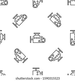 Grey line Car engine icon isolated seamless pattern on white background.  Vector Illustration