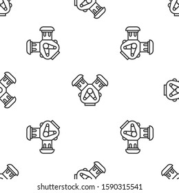 Grey line Car engine icon isolated seamless pattern on white background.  Vector Illustration