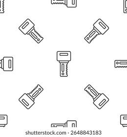 Grey line Car key with remote icon isolated seamless pattern on white background. Car key and alarm system.  Vector