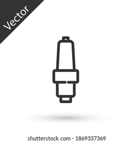 Grey line Car spark plug icon isolated on white background. Car electric candle. Vector.