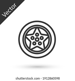 Grey line Car wheel icon isolated on white background. Vector.