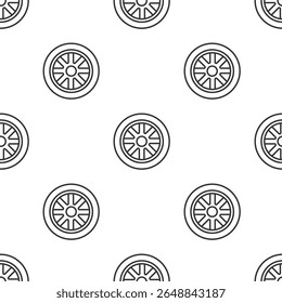 Grey line Car wheel icon isolated seamless pattern on white background.  Vector