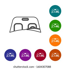 Grey line Car windscreen icon isolated on white background. Set icons in color circle buttons. Vector Illustration