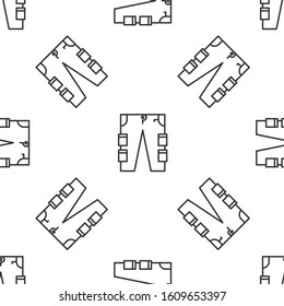 Grey line Cargo pants icon isolated seamless pattern on white background.  Vector Illustration