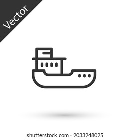 Grey line Cargo ship icon isolated on white background.  Vector