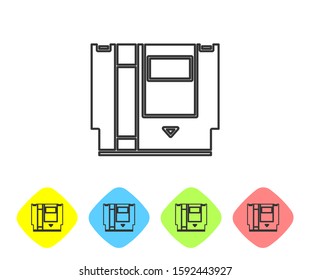 Grey line Cartridge for retro game console icon isolated on white background. TV Game cartridge. Set icons in color rhombus buttons. Vector Illustration