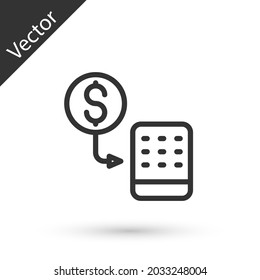 Grey line Casino chips exchange on stacks of dollars icon isolated on white background.  Vector