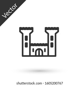 Grey line Castle icon isolated on white background. Fortress sign.  Vector Illustration
