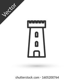 Grey line Castle tower icon isolated on white background. Fortress sign.  Vector Illustration