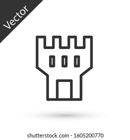Grey line Castle tower icon isolated on white background. Fortress sign.  Vector Illustration
